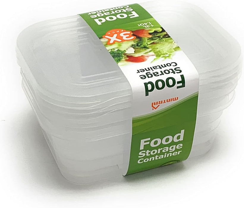 Food Storage Containers (Mini 1.3L, 6 Piece - 3 Lids, 3 Containers)