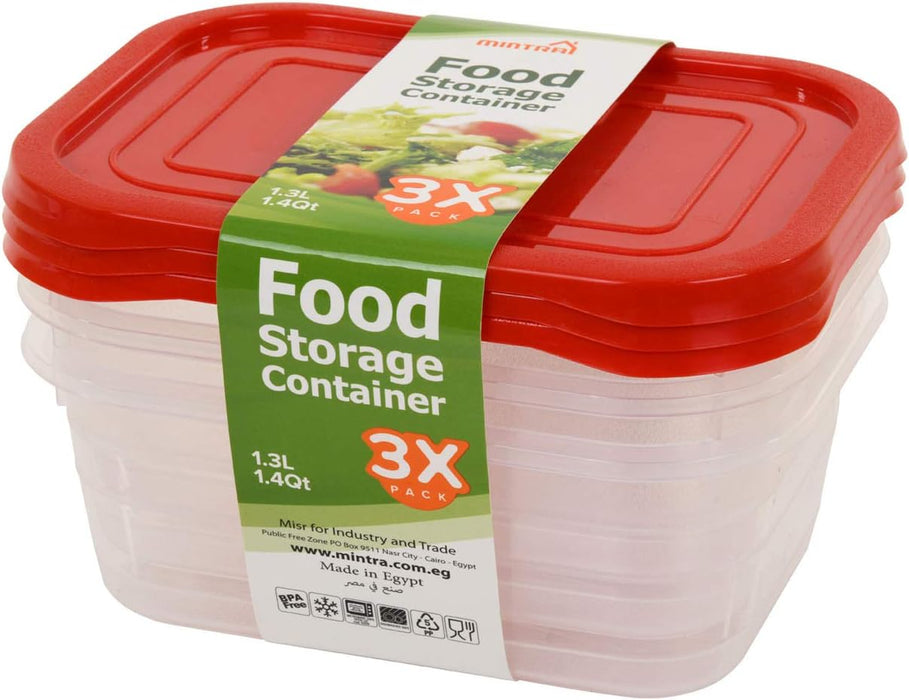 Food Storage Containers (Mini 1.3L, 6 Piece - 3 Lids, 3 Containers)