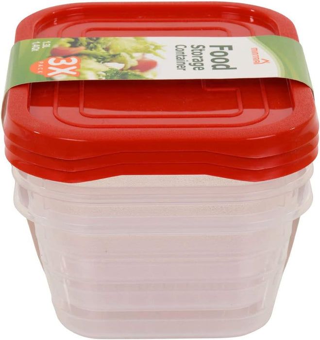 Food Storage Containers (Mini 1.3L, 6 Piece - 3 Lids, 3 Containers)