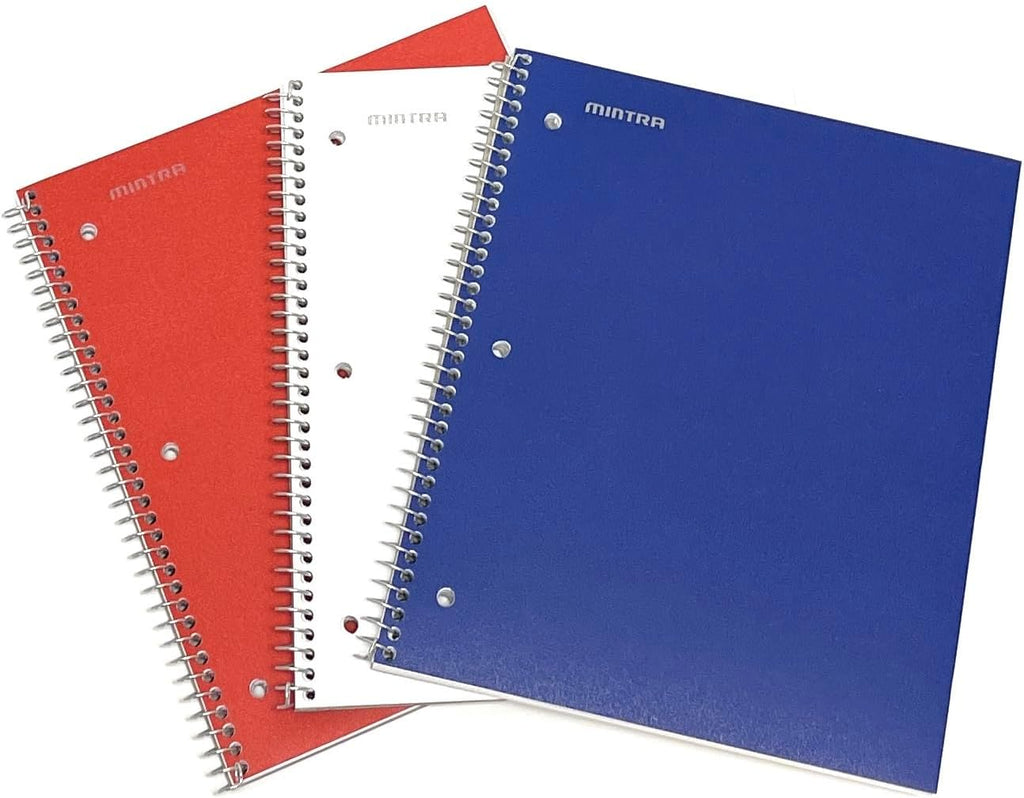Spiral Durable Notebooks, 3 Pack (1 Subject, Wide Ruled) - Mintra USA