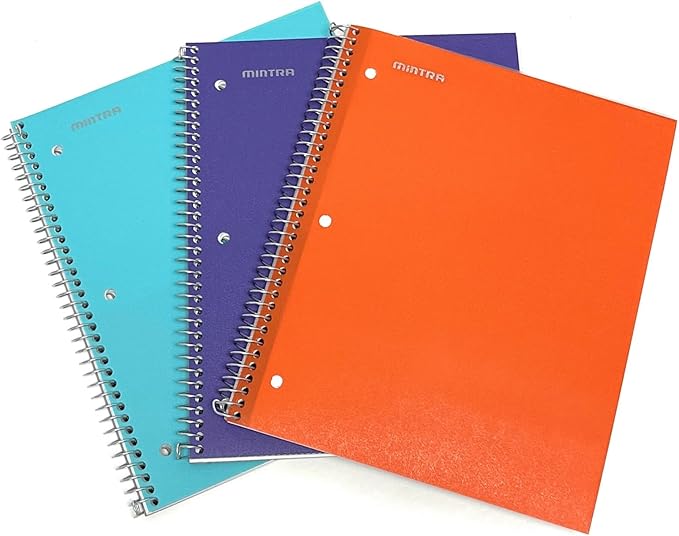 Spiral Durable Notebooks, 3 Pack (1 Subject, Wide Ruled) - Mintra USA