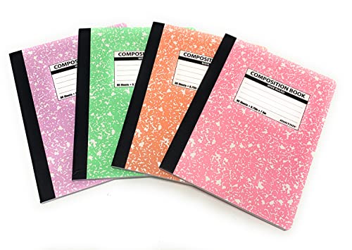 Assorted Colored Marble Composition Books (Wide Ruled, 4 Pack) - Mintra USA