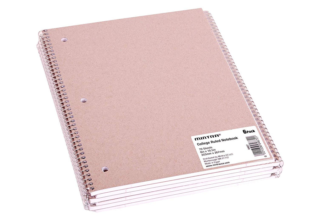 Spiral Notebook - Solid (70 count, 6 Pack) - Mintra USA spiral-notebook-solid-70-count-6-pack/College Ruled Wirebound Spiral Notebook/1 Subject Notebook/