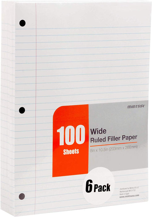 Filler Loose Leaf Paper Wide Ruled (6 Pack) - Mintra USA filler-loose-leaf-paper-wild-ruled/loose leaf binder paper
