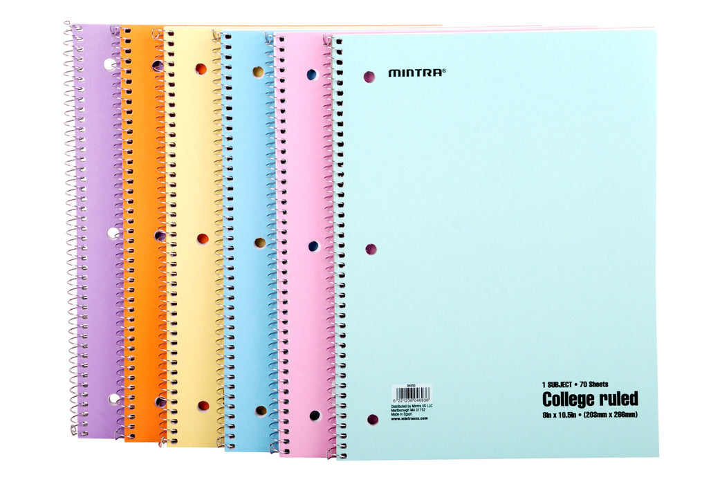 Mintra Office-Spiral Notebooks 70 Count (Pastel - College Ruled) 24 Pack - Mintra USA mintra-office-spiral-notebooks-70-count-pastel-college-ruled-24-pack/college ruled spiral notebook bulk