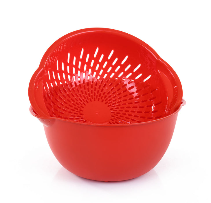 Mintra Home Plastic Bowls with Handles (4.5l Large 2pk, Red)