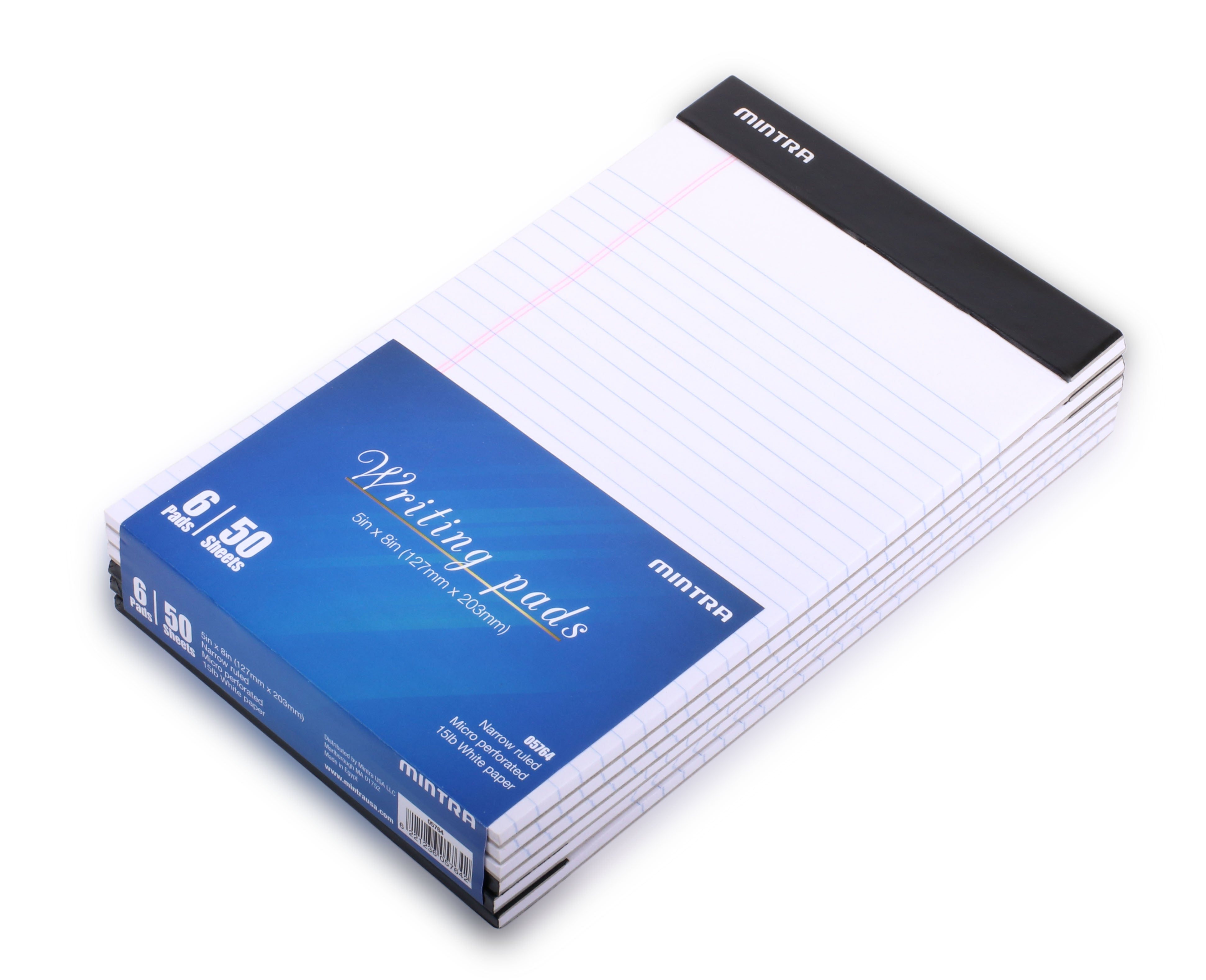Mintra Office Legal Pads - ((BASIC WHITE 6pk, 8.5in x 11in, NARROW RULED))  - 50 Sheets per Notepad, Micro perforated Writing Pad, Notebook Paper for 