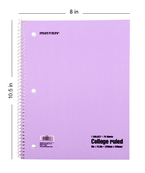Mintra Office-Spiral Notebooks 70 Count (Pastel - College Ruled) 24 Pack - Mintra USA mintra-office-spiral-notebooks-70-count-pastel-college-ruled-24-pack/college ruled spiral notebook bulk