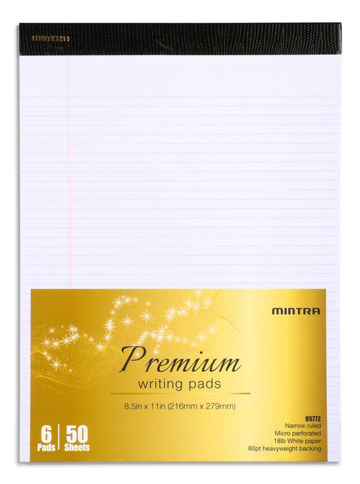 White Premium Legal Pads 6 Pack - Mintra USA premium-legal-pads-6-pack/white legal pads wide ruled/white lined paper pads